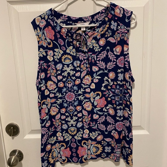 croft & barrow Tops - Croft & Barrow Floral Sleeveless Blouse - Navy and Pink